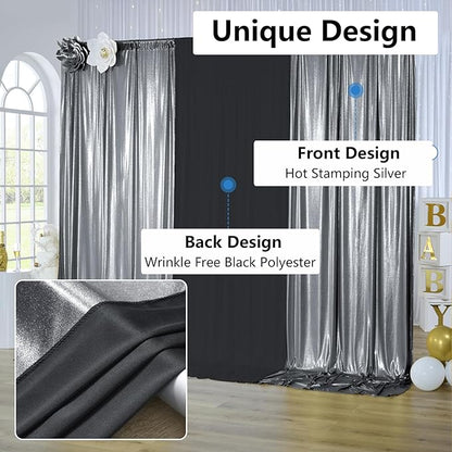 10x10 ft Wrinkle Free Black Silver Sequin Backdrop Curtain for Parties,Thick Not Fall Glitter Wedding Backdrop Drapes,2 Panels 5x10ft Shimmer Photo Back Drop Cloth for Birthday Photography Background