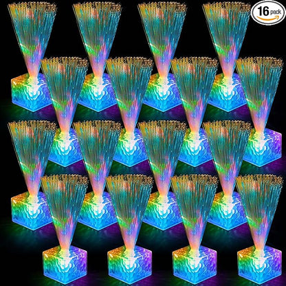 Amylove 16 Pcs Mini Fiber Optic Lamps Bulk Small LED Light up Table Centerpieces for Party Event Decorations with Crystal Base Battery Powered for Glow in The Dark Favors Supplies (6 Inch,Clear)