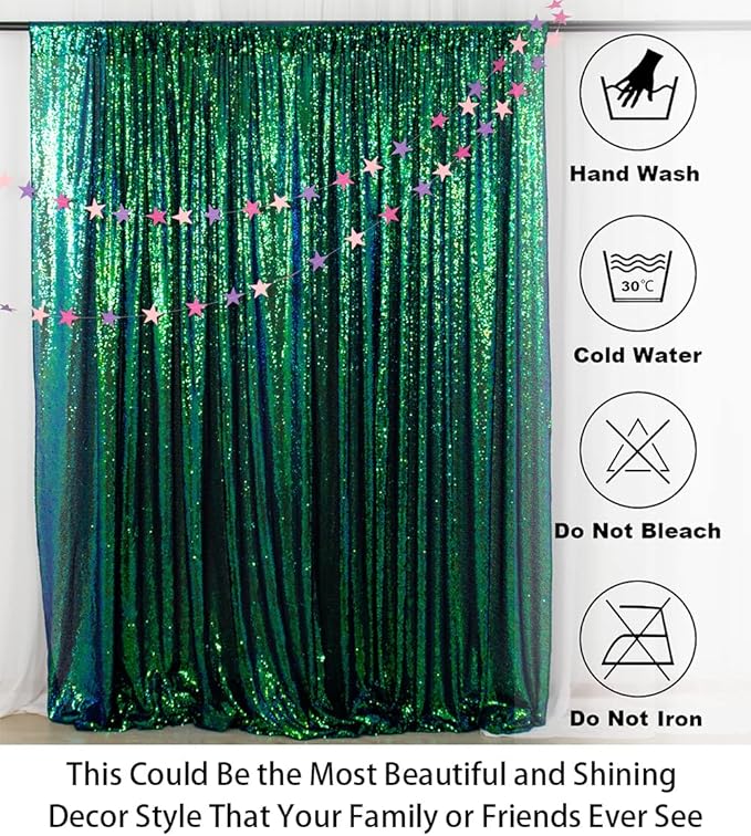 ShinyBeauty Sequin Backdrop 10x10FT Iridescent Green | Glitter Photo Background for Wedding, Baby Birthday, Photography Booth Decor Party Backdrop Curtain