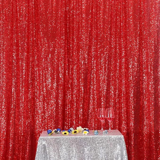 Eternal Beauty Red Sequin Backdrop, 6x8 Ft Glitter Background Curtains for Christmas Shimmer Photography Party Wedding Birthday Back Drop Decor