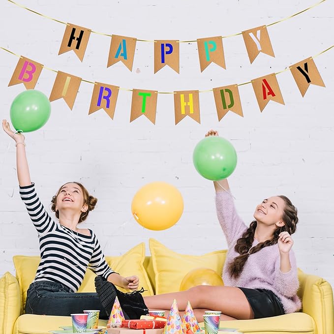 20 PCS Custom Banner Set DIY Blank Flags with Letter Stencil Markers Ribbon Personalized Painting Banner for Party Birthday