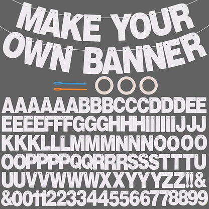 BEISHIDA 116 PCS Glitter Color White DIY Letter Banner Kit Make Your Own Banner，Including 111 Letters and Numbers 3 Rope and 3 Threading Device,Customized for Birthday Graduation Wedding Party Decor