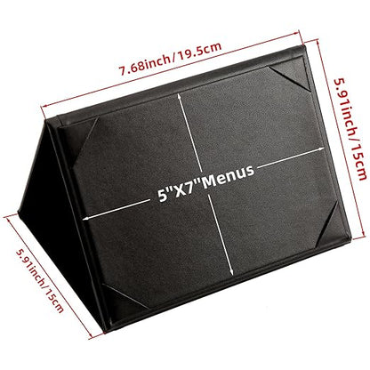 Menu Covers - Set of 10 Double-Sided Table Tent Cards for Restaurant, Dinner Party, and Bar Menus - Includes Bill Holder and Reserved Seating Signs - Easy to Clean and Foldable (10, 5"x7"Trifold)