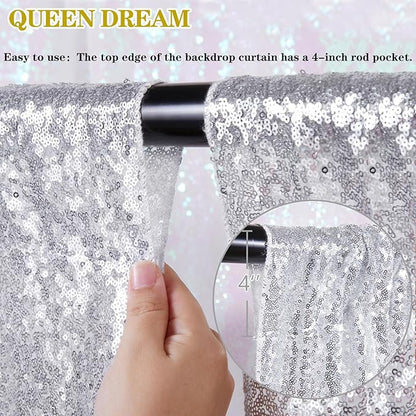 2FTx8FT Silver Glitter Sequin Curtain for Party Photography Backgrounds Wedding Backdrops Set of 4 Panels