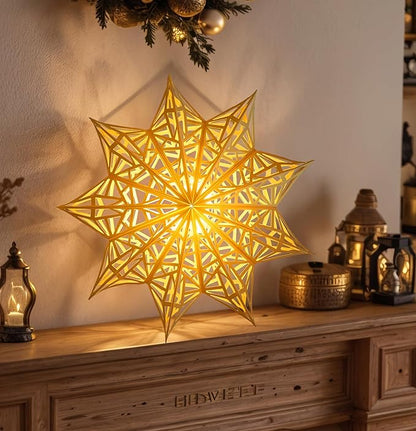 5Pcs Christmas Paper Snowflake Lanterns, Large Christmas Paper Star Lanterns with LED Lights White Beige Khaki Hanging Snowflake Lamps for Xmas Winter Frozen Wedding Birthday Holiday Party Decorations
