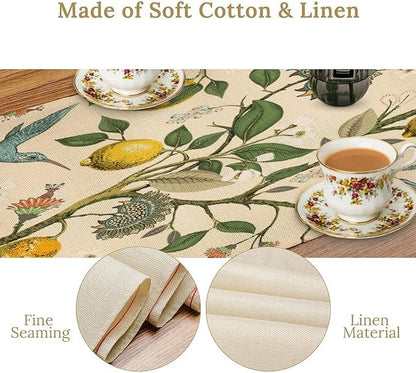 Table Runner with Flowers and Birds, Spring Plant Flowers Table Decoration Linen Table Runner Family Party Party Decorations 13x120 Inches