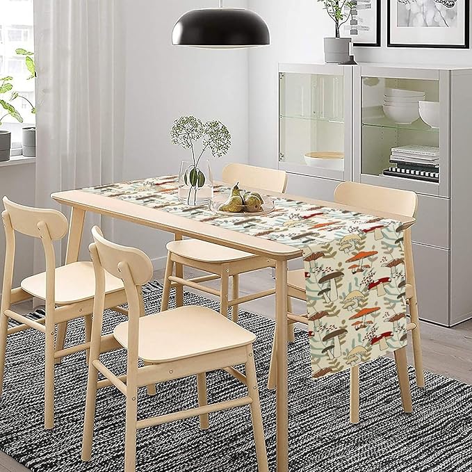 Mushroom Table Runner, Vintage Nature Plant Table Runner for Farmhouse Kitchen Dining Table Decoration for Home Party Decor 13x90 Inch