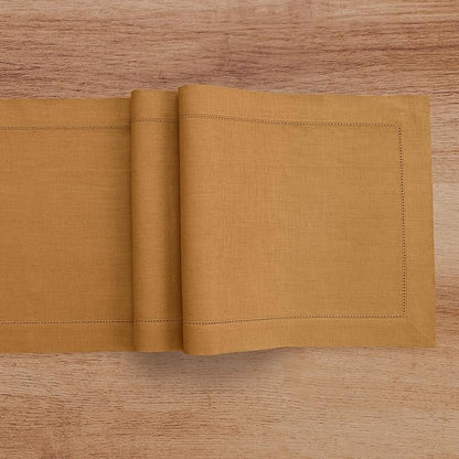 Solino Home Linen Brown Sugar Table Runner 132 Inches Long - 100% Pure Linen Extra Long Table Runner 14 x 132 Inch for Fall, Autumn, Thanksgiving - Classic Hemstitch