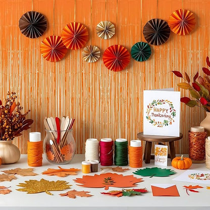 10 Pack Orange Foil Curtain Backdrop 3.2ft x 8.2ft Macaron Tinsel Foil Fringe Curtains Streamer Photo Booth Backdrop for Birthday Party Baby Shower Engagement Wedding Holiday Decor (Macaron Orange)