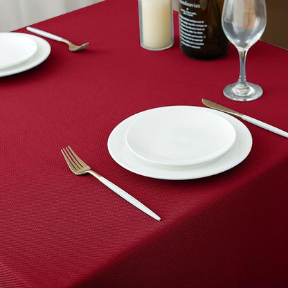 Biscaynebay Textured Fabric Christmas Square Table Cloth 60x60 Inch, Red Water Resistant Spill Proof Tablecloths for Dining, Kitchen, Wedding and Parties, Machine Washable