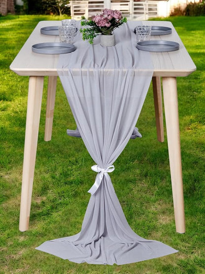 MDS 2 Pack 14ft Chiffon Table Runner 29 x 170 Inches Sheer Wedding Runner Romantic Rustic Table Runner for Wedding Decorations, Birthday Parties, Bridal Shower Party Arch Decor - Cool Gray