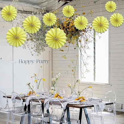 Yellow Hanging Paper Fans,Yellow Accessories Paper Decorations for Party,Color Party Decorations,Bee Themed Classroom Decor,8in Hanging Paper Fans 30 Color DIY Set （Light Yellow）