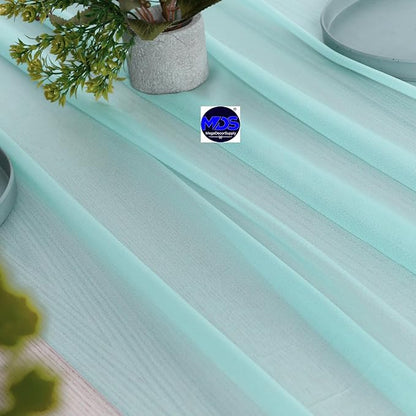 MDS 2 Pack 14ft Chiffon Table Runner 29 x 170 Inches Sheer Wedding Runner Romantic Rustic Table Runner for Wedding Decorations, Birthday Parties, Bridal Shower Party Arch Decor - Teal