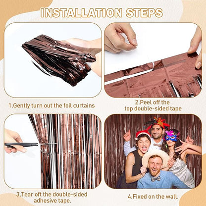 Coffee Brown Metallic Tinsel Backdrop Foil Fringe Curtains 2Packs Door Streamers Backdrop for Birthday Door Decorations, Party Supplies for Bachelorette, Graduation, Christmas Disco Groovy Decors