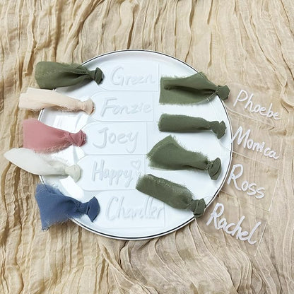 50Pcs Acrylic Place Card for Wedding Frosting Acrylic DIY Table Seating Cards Wedding Supplies with White Ribbon