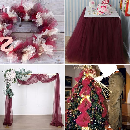 Burgundy Tulle Fabric Rolls 54 Inch by 10 Yards Fabric Tulle Bolt for Wedding Christmas Decorations Gift Wrapping DIY Tutu Baby Shower Table Skirt Birthday Party Craft Supplies