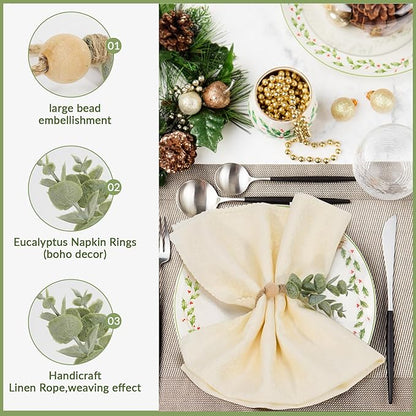 Defined Deco Napkin Rings - Set of 100, Rustic Farmhouse Boho Green Leaf Wooden Napkin Rings for Spring Summer, Thanksgiving Christmas, Wedding Table Decor