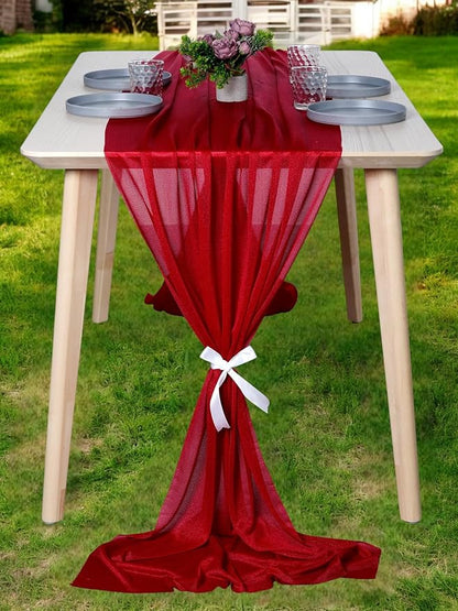 MDS 5 Pack 10ft Chiffon Table Runner 29 x 120 Inches Sheer Wedding Runner Romantic Rustic Table Runner for Wedding Decorations, Birthday Parties, Bridal Shower Party Arch Decor - Apple red