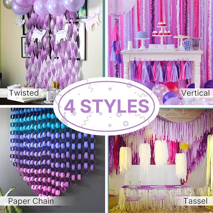 PartyWoo Pink and Purple Crepe Paper Streamers 4pcs 328ft Pack of Light Pastel Baby Pink and Purple Crepe Paper Streamers for Birthday Gender Reveal Baby Shower Princess Butterfly Party Decorations