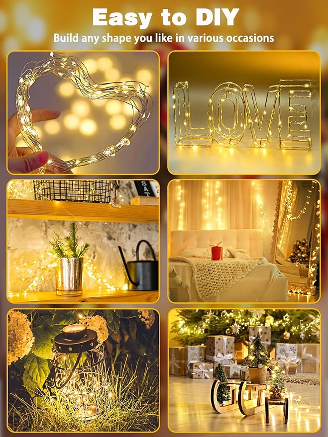 2 Pack 200LED Battery Operated Fairy Lights with Remote, 8 Modes LED String Lights with Timer, Dimmable, Memory Function, Waterproof Twinkle Lights for Outdoor Indoor Christmas Decor(Warm White)