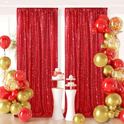 Red Sequin Curtains 2 Packs 3ftx8ft Photo Booths Backdrop for Girl Princess Birthdays Engagement Bachelorette Party Decorations