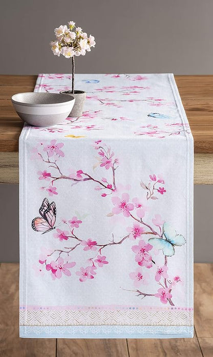 Maison d' Hermine Table Runner 100% Cotton Double Layer Table Runners 108 inches Long Decorative for Home Kitchen Dining Party Wedding Bridal Shower Spring Summer (Blossoms in Spring, 14.50" x 108")