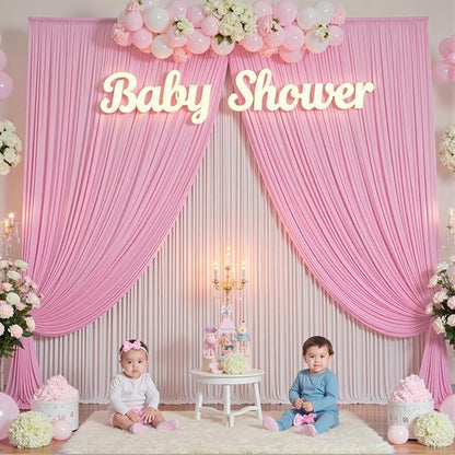10×12ft Wrinkle Free Pink Backdrop Curtain for Wedding Parties, 2 Panels 5×12ft Long Soft Silky Polyester Backdrop Drapes Baby Pink Photo Back Drop Curtains for Party Photography Background Cloth