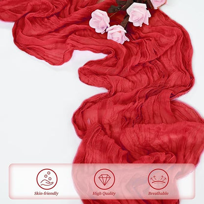 12 Pack Red 10FT Cheesecloth Table Runner Rustic Gauze Fabric Cheese Cloth Table Runner for Wedding Bridal Baby Shower Table Decor Boho Sheer Birthday Party Table Decorations 20 x 120 Inch Long