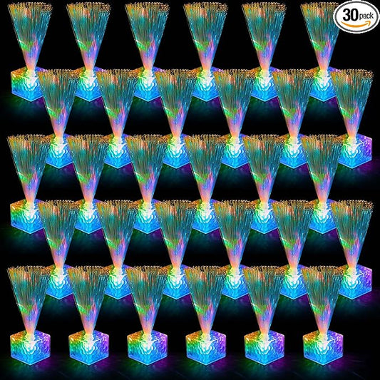 Amylove 30 Pcs Mini Fiber Optic Lamps Bulk Small LED Light up Table Centerpieces for Party Event Decorations with Crystal Base Battery Powered for Glow in The Dark Favors Supplies (6 Inch,Clear)