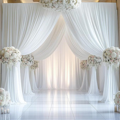 20ftx12ft Wrinkle Free White Backdrop Curtain, 4 Panels 12FT Height White Wedding Backdrop Drapes, Silky Polyester Back Drop Cloth for Birthday Photography Background Party Backdrop Draping