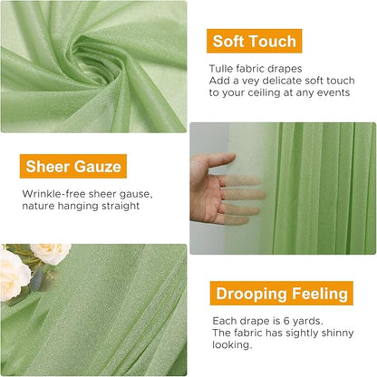 Wedding Arch Draping Fabric 6 Panels 28.7" x 20FT Sage Green Sheer Chiffon Backdrop Drapes for Wedding Ceremony Birthday Party Bridal Shower Outdoor Decoration