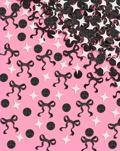 xo, Fetti Black Bow Glitter Confetti - 200 pc | Bachelorette Decorations, Birthday Table Decor, Gothic Party Supplies, Emo Shower Tablescape