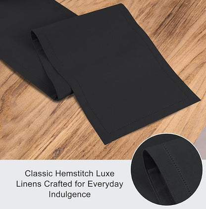 Ruvanti Linen Table Runner 108 Inches, Classic Hemstitch, Washable, Reusable, Non-Slipping, Stain Resistant- Perfect for Parties, Weddings, Dinners, Thanksgiving, Christmas, Indoor use – Black