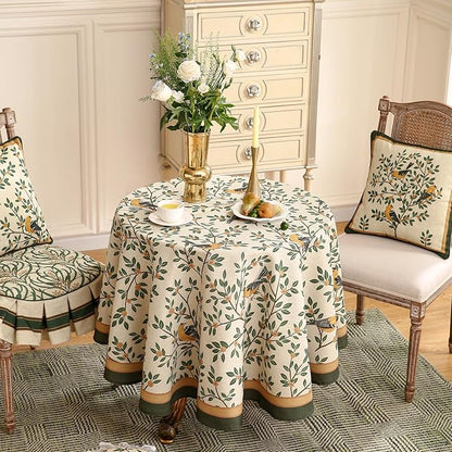 patdrea Designer Linen Vintage Small Table Cloth for Round Table,Durable Breathable Tablecloth,Cover Fall Dacorative for Kitchen Dining Parties,Holiday Christmas,Thanksgiving,Diameter 55"-Warbler