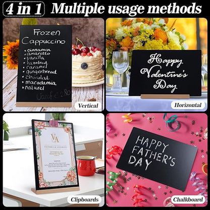 Small Chalkboard Sign, Reusable Double Sided Mini Chalkboard Signs with Wooden Base Stand, 12 x 8 Tabletop Chalkboard for Kids, DIY Home Decoration, Store Poster Display (2 Pack)