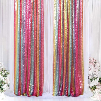 ShinyBeauty Sparkle Backdrop Curtain 2 Panels Set Sequin Photo Backdrop 2FTx8FT Sequin Backdrop Curtain Pack of 2~1220S (2FTx8FT, Rainbow)