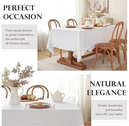 100% Pure Linen Tablecloths 60x90Inches,Rectangle Table Cloth for Dining,Picnic,Weddings and Restaurants,Durable Stonewashed Tablecloths (Re-White, Rectangle - 60 x 90 Inch)