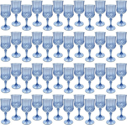 Plastic Wine Glasses，Plastic Goblets Vintage Style Cordial Drinking Glasses for Wedding Reception, Grand Event Party Supplies (100, Blue)