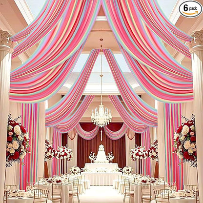 DUOBAO Rainbow Chiffon Wedding Ceiling 10FT Length Photo Background Curtain Decorations with Rod Pocket for Banquet Room Weddings Ceremony Graduation Prom, W 5' x L 10'-6 Panels Bright Rainbow