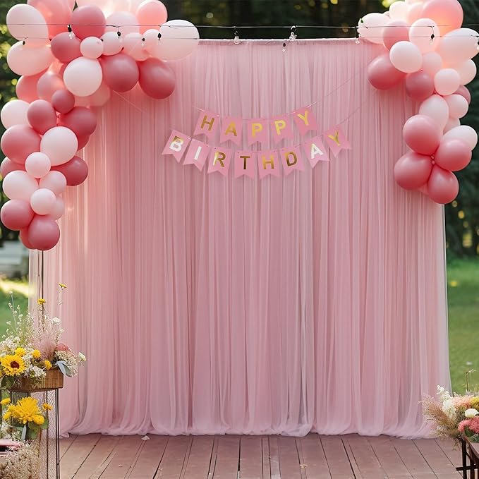 PARTISKY 20ft X 10ft Dusty Rose Tulle Backdrop Curtain for Parites, Sheer Backdrop Curtains Fabric Drapes for Wedding Ceremony Arch Party Stage Decorations