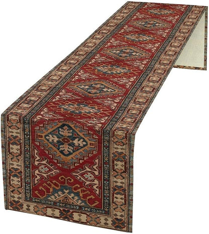 Boho Floral Vintage Table Runner, Red Grey Retro Flower Rustic Country Farmhouse Abstract Pattern for Home Kitchen Table Decor Dining Coffee Room Party Decor 13x120in
