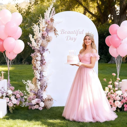 7.2FT White Arch Backdrop Cover - Polyester Fitted Wedding Arch Stand Covers Round Top Chiara Backdrop Arch Cover for Birthday Party Banquet Photo Background Decoration