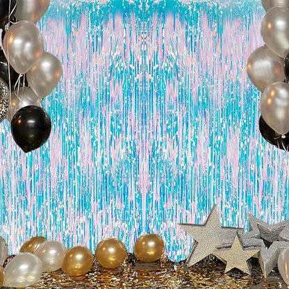 3 Pack Foil Fringe Backdrop - Iridescent Shiny Tinsel Curtains for Party Decoration/Photo Booth Props - 3.3x8.2 FT Metallic Foil Backdrop for Birthday, Wedding, Graduation, Christmas.