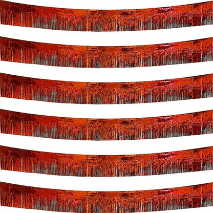 6 Pack Red Total 60 Feet Foil Fringe Garland Metallic Tinsel Banner Wall Hanging Drapes Parade Float Skirting Decorations for Trailer Mardi Gras Party Birthday Wedding (Red)