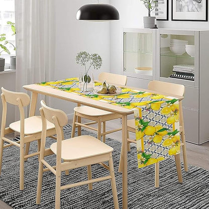 Lemon Table Runner,Spring Summer Seasonal Yellow Blue Table Runner for Kitchen Dining Table Home Party Decoration 13x36 Inch