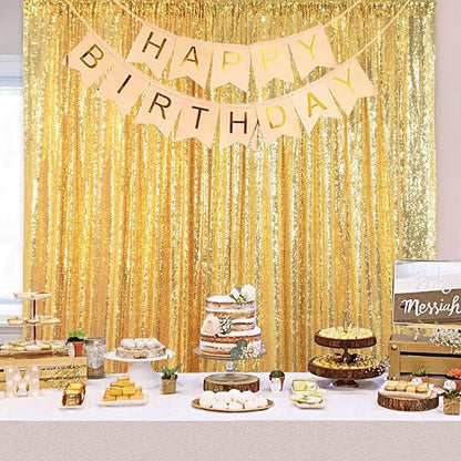 ShinyBeauty Gold Sequin Backdrop Curtain Sequin Curtains 4 Panels 4x10ft Shimmer Fabric Sparkly Photography Background Drapes for Parties Wedding Bridal Showers