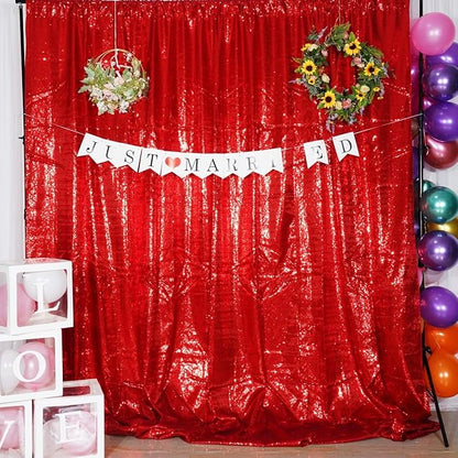 Poise3EHome 6Ft x 8Ft Red Sequin Backdrop, Glitter Thick Satin Sequin Background Drapes, Sequence Xmas Thanksgiving Backdrop for Wedding Party Holiday Festival Decor