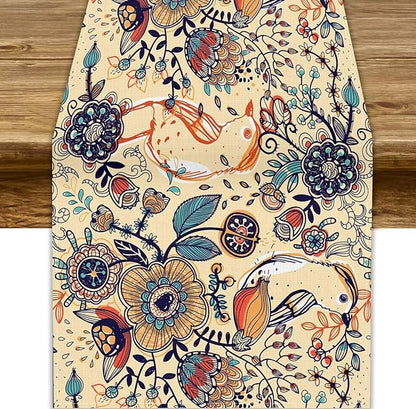 Vintage Paisley Table Runner, Boho Beige Paisley Flower Leaves Print Table Runner for Home Party Patio Indoor Outdoor, 13x36inch