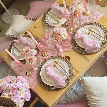 3 Pack Light Pink Cheesecloth Table Runner Gauze Table Runner Rustic Sheer Cheese Cloth 10Ft for Wedding Baby Shower Bridal Shower Sheer Boho Fall Thanksgiving Home Decor