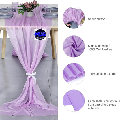 MDS 2 Pack 10ft Chiffon Table Runner 29 x 120 Inches Sheer Wedding Runner Romantic Rustic Table Runner for Wedding Decorations, Birthday Parties, Bridal Shower Party Arch Decor - Orchid